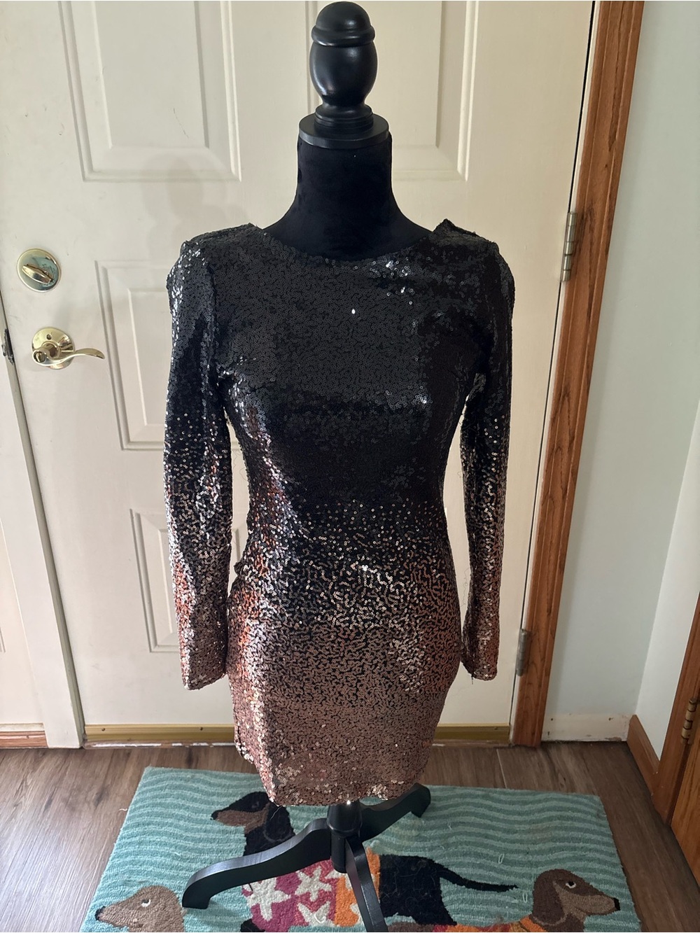 Black to Rose Gold Ombre Sequin Bodycon Dress